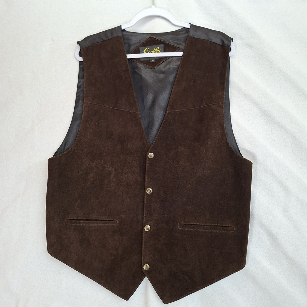 Scully 100% Leather Vest Mens Size‎ XL Brown Snap Up Western Cowboy Pockets